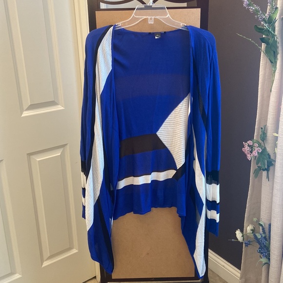 INC International Concepts blue white black open sweater 0X - Picture 2 of 7